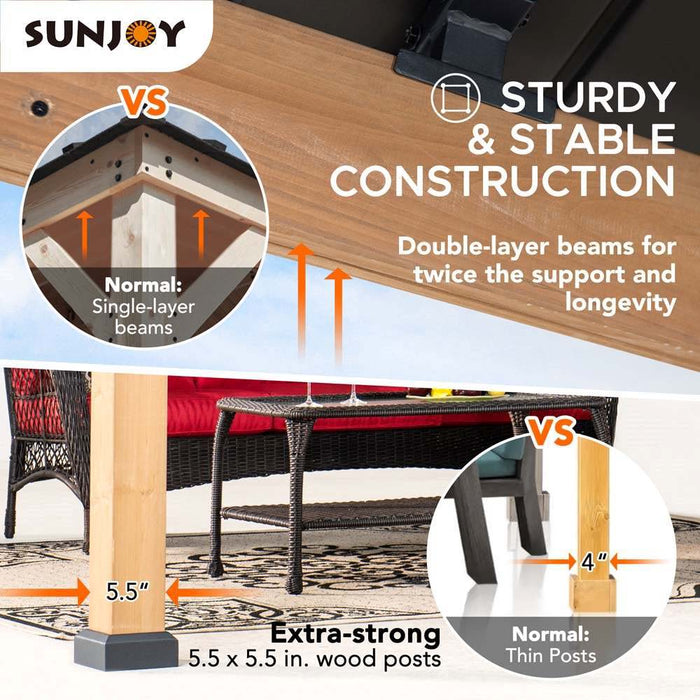 SUNJOY 11x13 Wooden Frame Gable Roof Gazebo with Ceiling Hook - Black