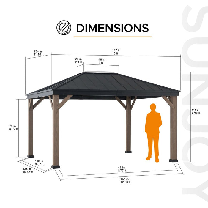 SUNJOY 13x15 Gable Roof Gazebo with Ceiling Hook - Brown