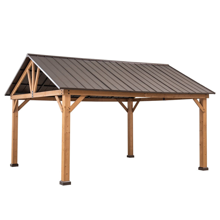 SUNJOY 13x15 Gable Roof Gazebo with Ceiling Hook - Brown