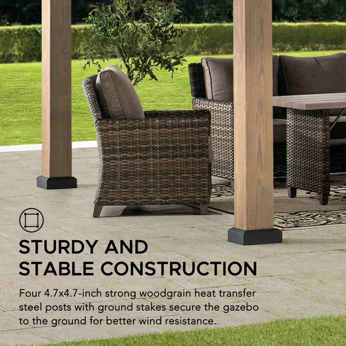 SUNJOY 13x15 Gable Roof Gazebo with Ceiling Hook - Brown