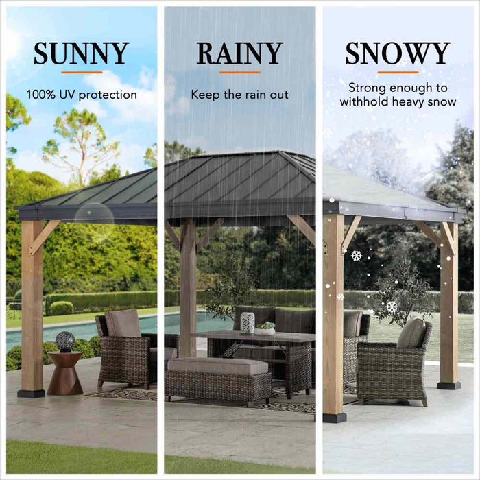 SUNJOY 13x15 Gable Roof Gazebo with Ceiling Hook - Brown