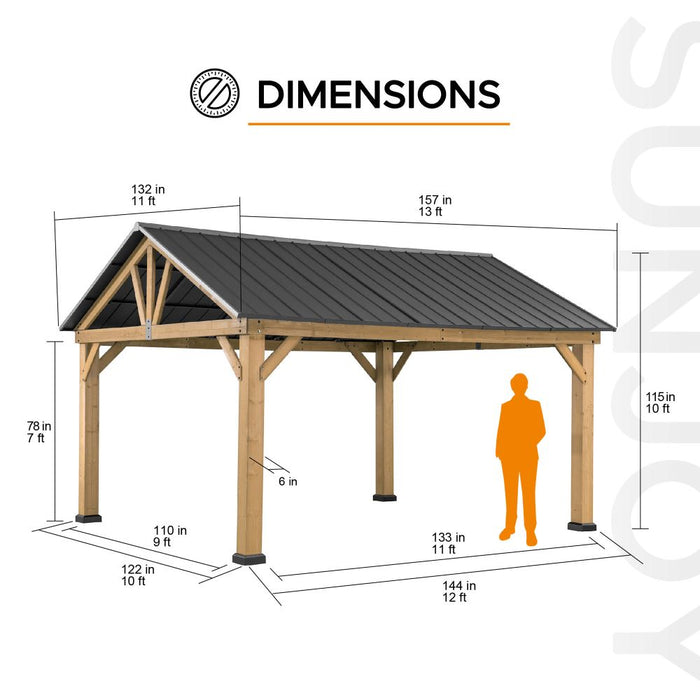 SUNJOY 13x15 Gable Roof Gazebo with Ceiling Hook - Black