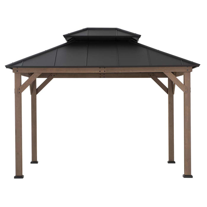 SUNJOY 10x12 Wood Gazebo with 2-tier Metal Roof and Ceiling Hook - Weathered Cedar