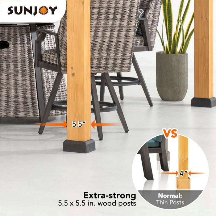 SUNJOY 12x20 Patio Wooden Gazebo with Ceiling Hooks - Standard Natural wood
