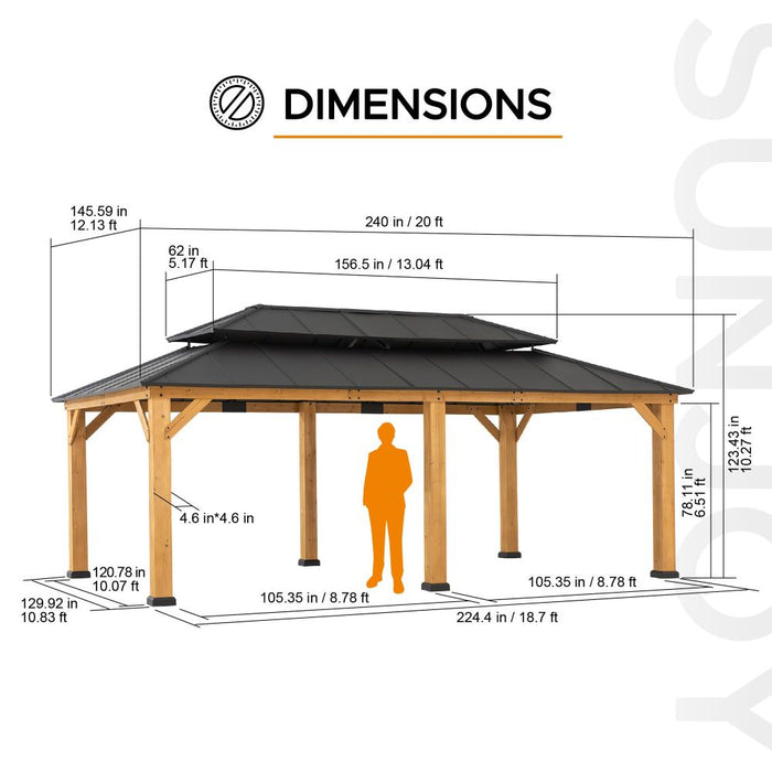 SUNJOY 12x20 Patio Wooden Gazebo with Ceiling Hooks - Standard Natural wood