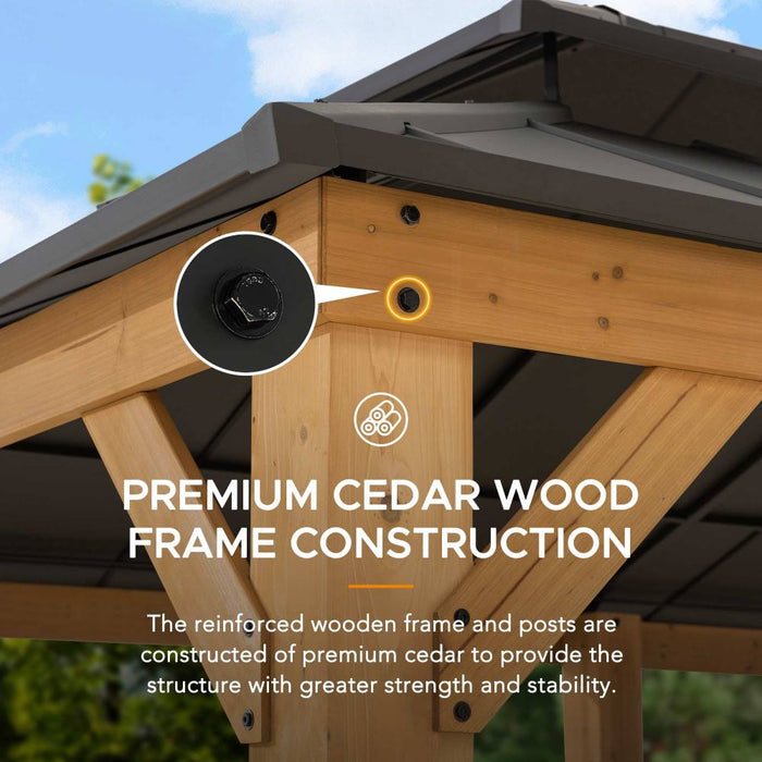 SUNJOY 12x20 Patio Wooden Gazebo with Ceiling Hooks - Standard Natural wood