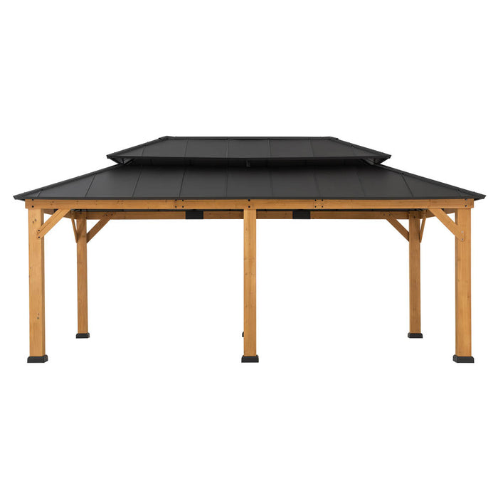 SUNJOY 12x20 Patio Wooden Gazebo with Ceiling Hooks - Standard Natural wood