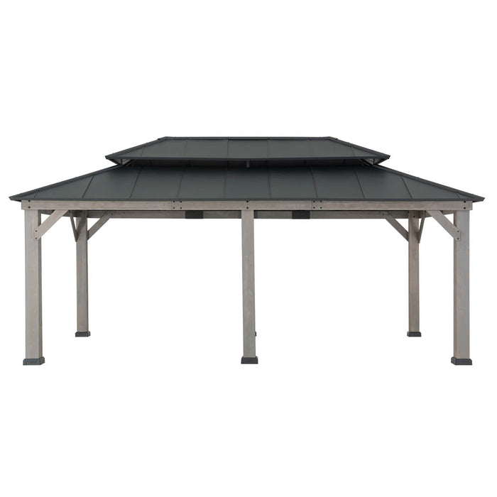 SUNJOY 12x20 Patio Wooden Gazebo with Ceiling Hooks - Standard Driftwood Cedar