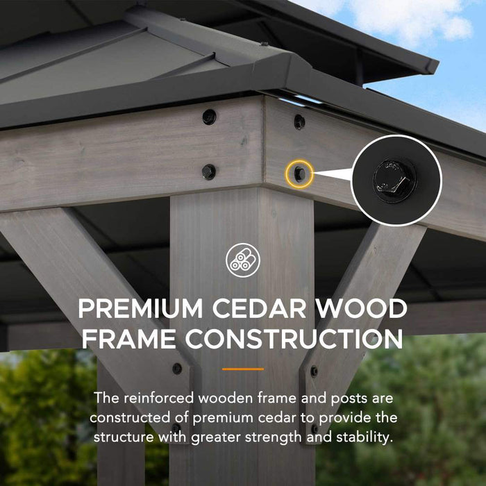 SUNJOY 12x20 Patio Wooden Gazebo with Ceiling Hooks - Standard Driftwood Cedar