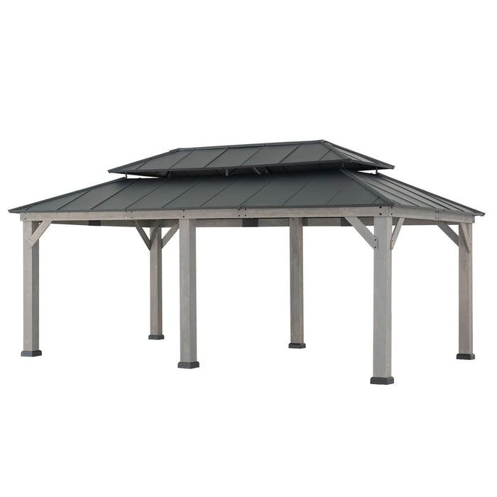 SUNJOY 12x20 Patio Wooden Gazebo with Ceiling Hooks - Standard Driftwood Cedar