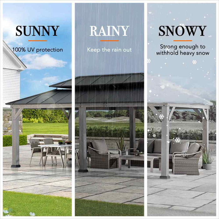 SUNJOY 12x20 Aluminum Hardtop Gazebo with Dual Rails and Ceiling Hook - Driftwood Cedar