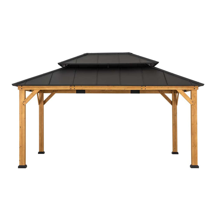 SUNJOY 12x16 Wooden Gazebo with 2-tier Metal Roof and Ceiling Hook - Natural Cedar