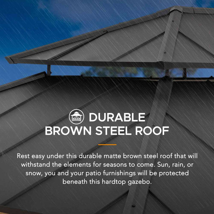SUNJOY 12x16 Wooden Gazebo with 2-tier Metal Roof and Ceiling Hook - Natural Cedar