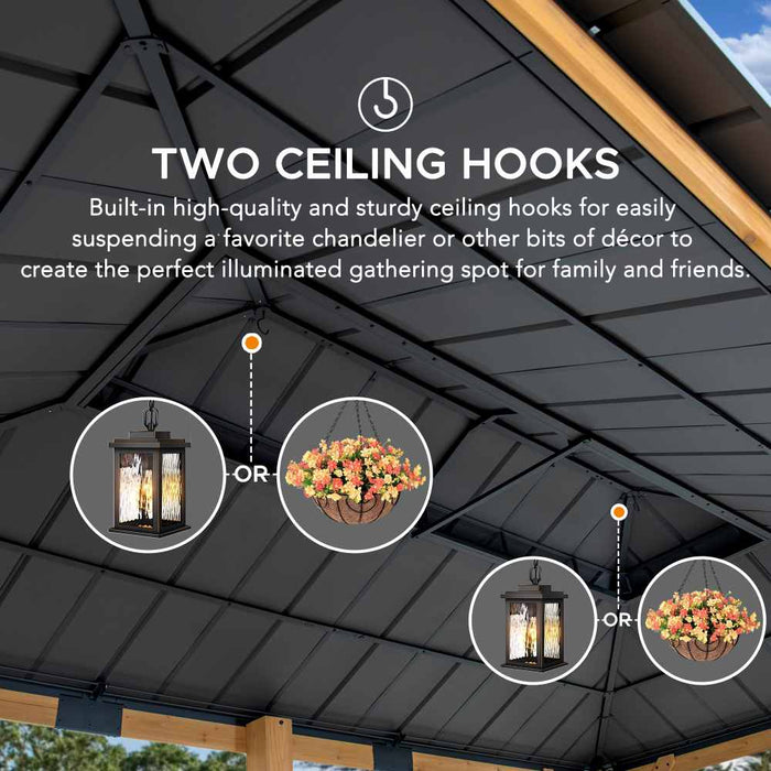 SUNJOY 12x20 Cedar Hardtop Gazebo with 2 Ceiling Hooks - Upgrade Natural Cedar