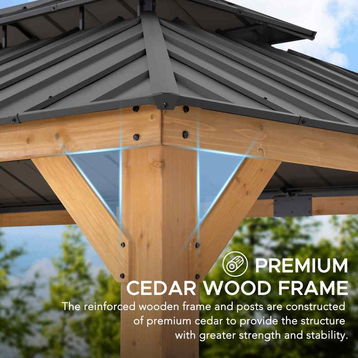 SUNJOY 12x20 Cedar Hardtop Gazebo with 2 Ceiling Hooks - Upgrade Natural Cedar