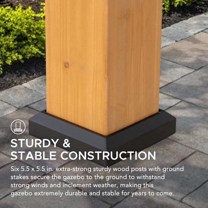 SUNJOY 12x20 Cedar Hardtop Gazebo with 2 Ceiling Hooks - Upgrade Natural Cedar