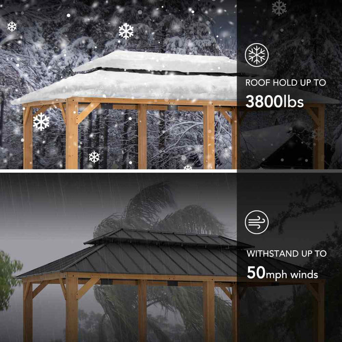 SUNJOY 12x20 Cedar Hardtop Gazebo with 2 Ceiling Hooks - Upgrade Natural Cedar