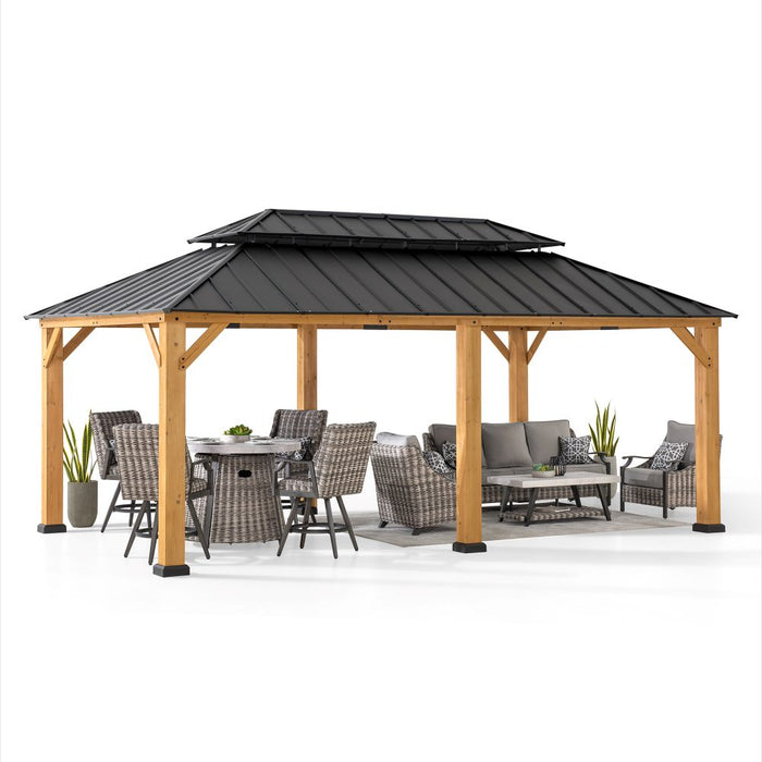 SUNJOY 12x20 Cedar Hardtop Gazebo with 2 Ceiling Hooks - Upgrade Natural Cedar