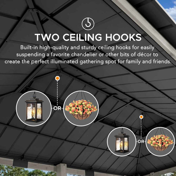SUNJOY 12x20 Cedar Hardtop Gazebo with 2 Ceiling Hooks - Driftwood Cedar