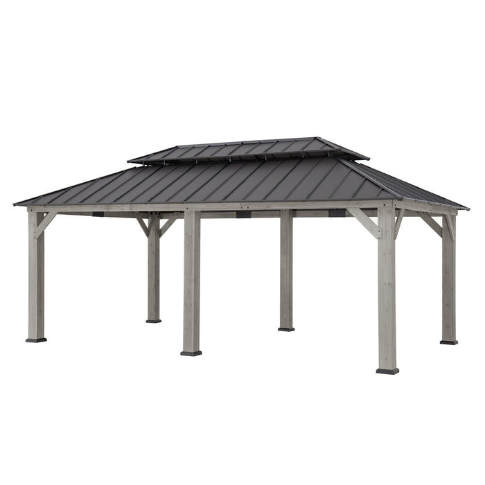 SUNJOY 12x20 Cedar Hardtop Gazebo with 2 Ceiling Hooks - Driftwood Cedar