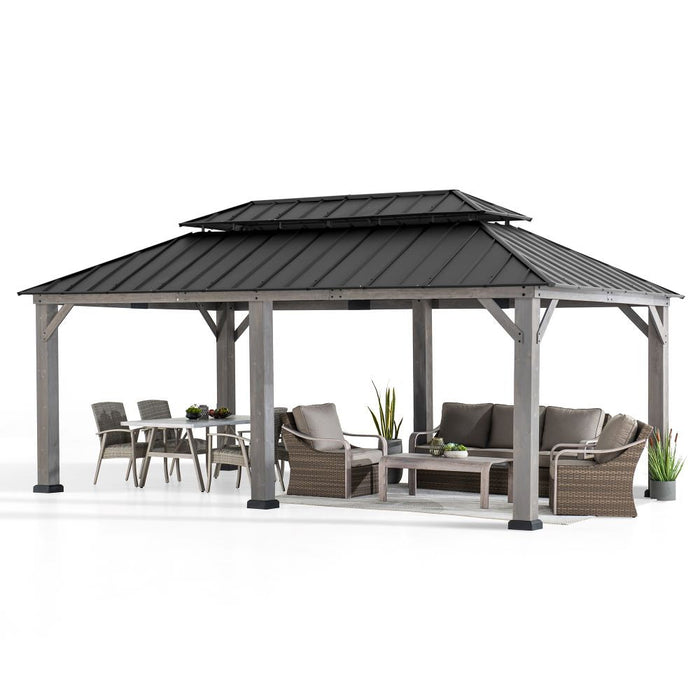 SUNJOY 12x20 Cedar Hardtop Gazebo with 2 Ceiling Hooks - Driftwood Cedar