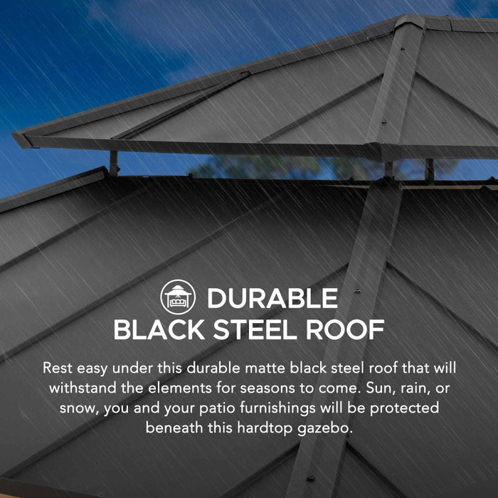 SUNJOY 12x16 Cedar Frame Gazebo with Steel Roof, Netting and Ceiling Hook - Weathered Cedar