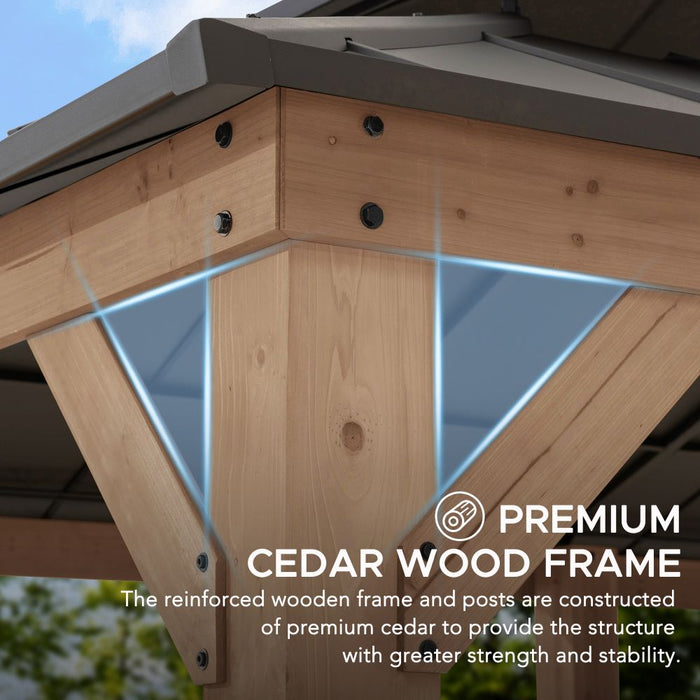 SUNJOY 12x20 Patio Wooden Gazebo with Ceiling Hooks - Weathered Cedar