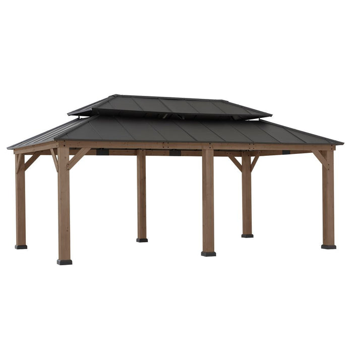 SUNJOY 12x20 Patio Wooden Gazebo with Ceiling Hooks - Weathered Cedar