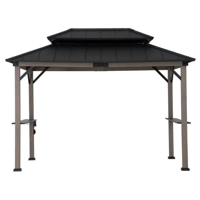 SUNJOY 8x12 Black Hardtop Grill Gazebo with Electrical Outlets and Shelves