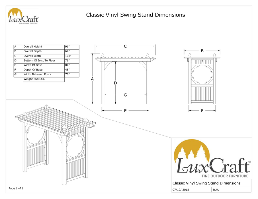 LuxCraft Classic Vinyl Swing Stand - LEAD TIME TO SHIP 3 TO 4 WEEKS