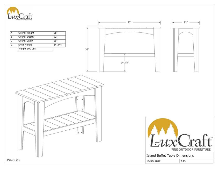 LuxCraft Recycled Plastic Island Buffet Table - LEAD TIME TO SHIP 3 TO 4 WEEKS