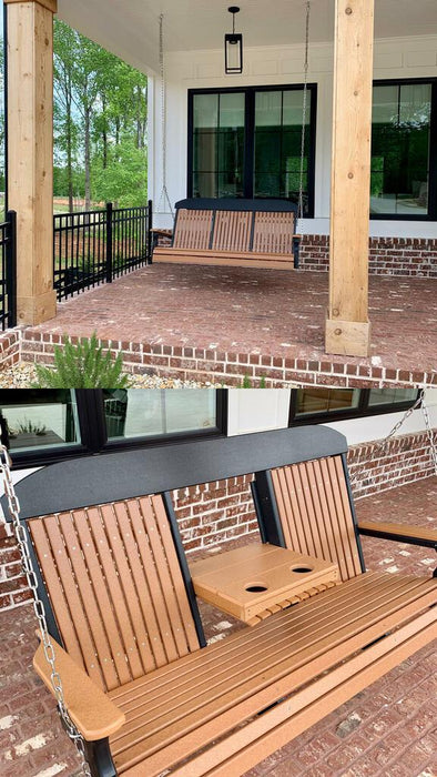 LuxCraft Classic Highback 5ft. Recycled Plastic Porch Swing with Flip Down Center Console - LEAD TIME TO SHIP 7 BUSINESS DAYS OR LESS