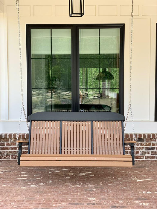 LuxCraft Classic Highback 5ft. Recycled Plastic Porch Swing with Flip Down Center Console - LEAD TIME TO SHIP 7 BUSINESS DAYS OR LESS