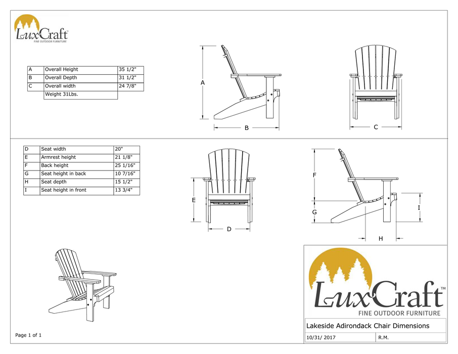 LuxCraft Recycled Plastic Lakeside Compact Portable Adirondack Chair  - LEAD TIME TO SHIP 7 BUSINESS DAYS OR LESS