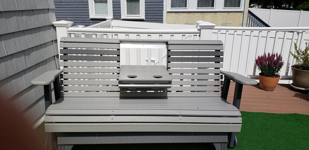 LuxCraft 5' Rollback Recycled Plastic Patio Glider with Flip Down Center Console - LEAD TIME TO SHIP 7 BUSINESS DAYS OR LESS