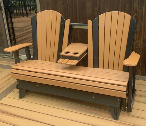 LuxCraft Recycled Plastic 5' Adirondack Glider Chair With Flip Down Center Console  - LEAD TIME TO SHIP 7 BUSINESS DAYS OR LESS