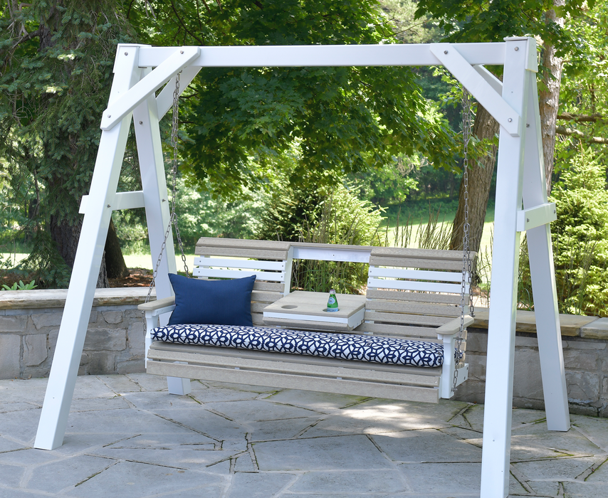 LuxCraft Rollback 5ft Recycled Plastic Plain Porch Swing with Flip Down Center Console - LEAD TIME TO SHIP 7 BUSINESS DAYS OR LESS