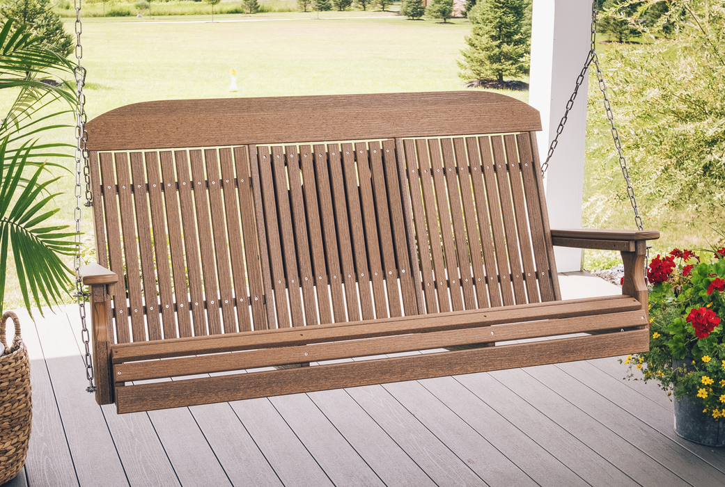 LuxCraft Classic Highback 5ft. Recycled Plastic Porch Swing with Flip Down Center Console - LEAD TIME TO SHIP 7 BUSINESS DAYS OR LESS