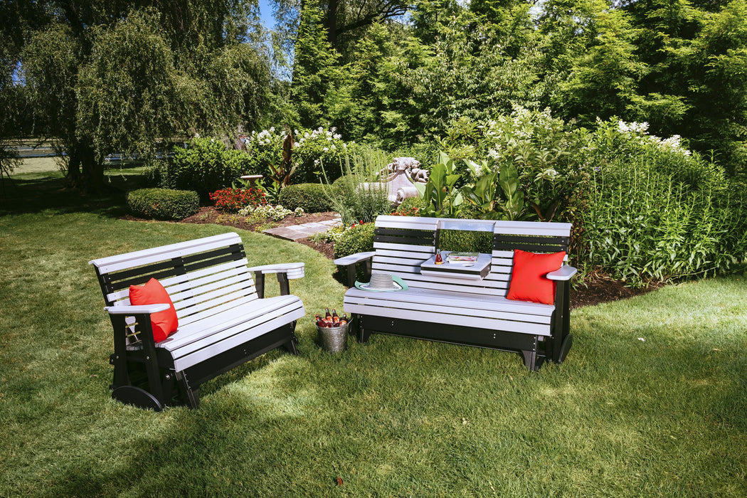 LuxCraft 5' Rollback Recycled Plastic Patio Glider with Flip Down Center Console - LEAD TIME TO SHIP 7 BUSINESS DAYS OR LESS