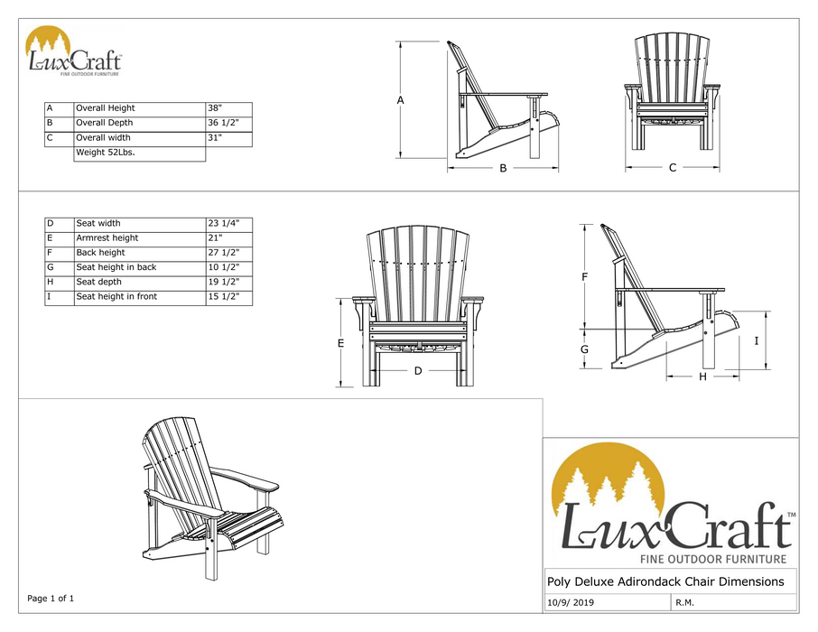 LuxCraft Recycled Plastic Deluxe Adirondack Chair  - LEAD TIME TO SHIP 7 BUSINESS DAYS OR LESS