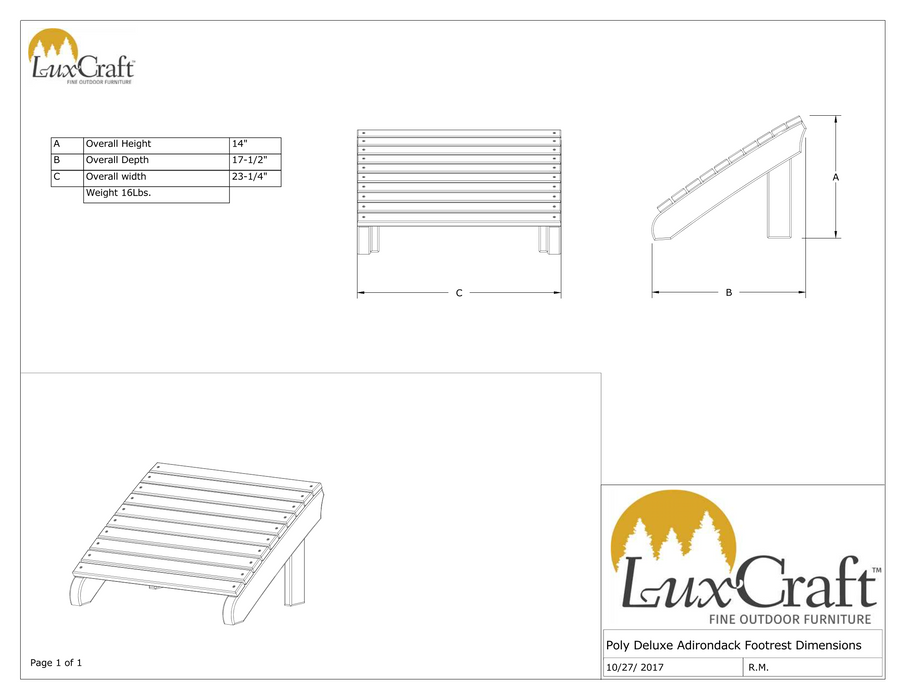 LuxCraft Recycled Plastic Deluxe Adirondack Footrest  - LEAD TIME TO SHIP 7 BUSINESS DAYS OR LESS