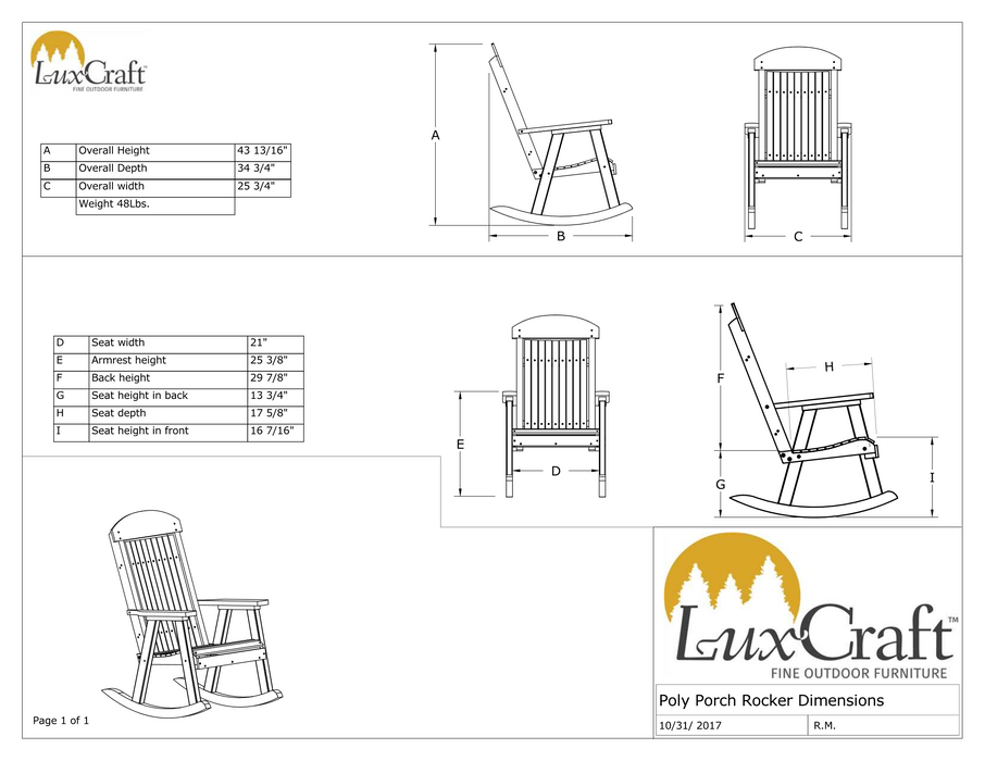 LuxCraft Classic Highback Recycled Plastic Rocking Chair  - LEAD TIME TO SHIP 7 BUSINESS DAYS OR LESS