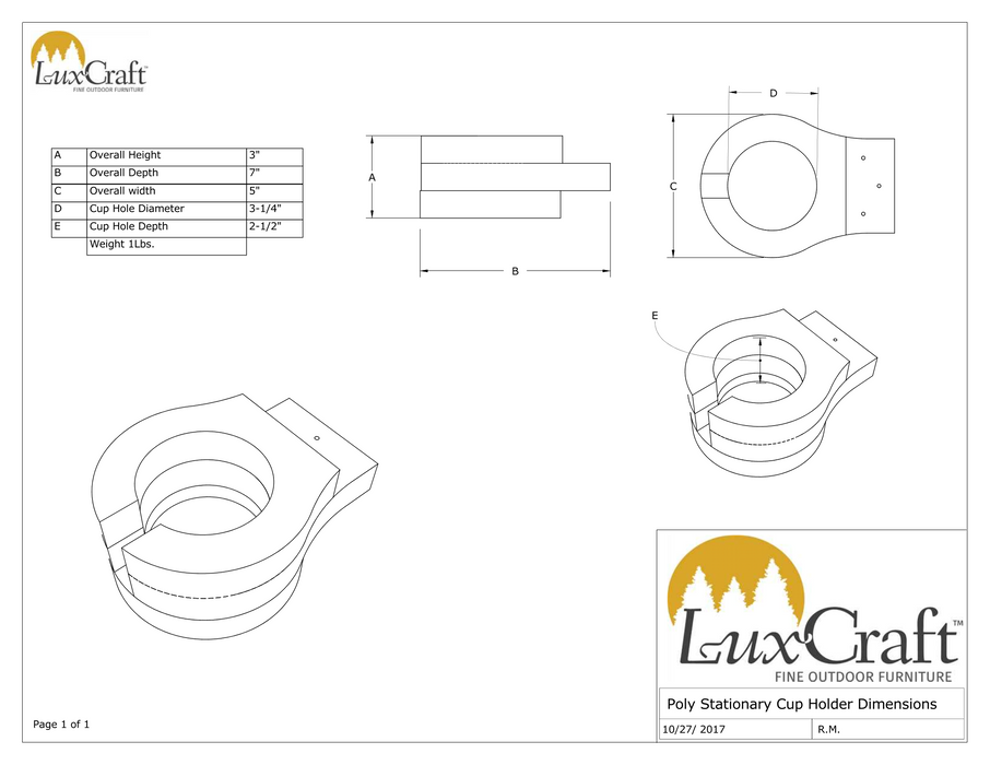 LuxCraft Recycled Plastic Stationary Cup Holder - LEAD TIME TO SHIP 7 BUSINESS DAYS OR LESS