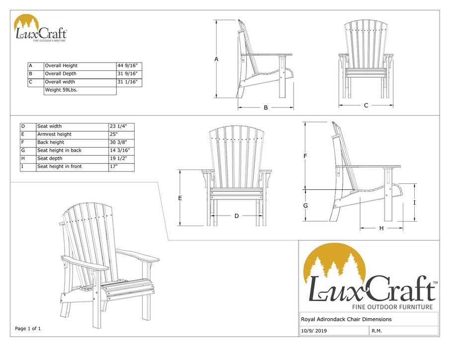 LuxCraft Recycled Plastic Royal Adirondack Chair with Elevated Seat Height  - LEAD TIME TO SHIP 7 BUSINESS DAYS OR LESS