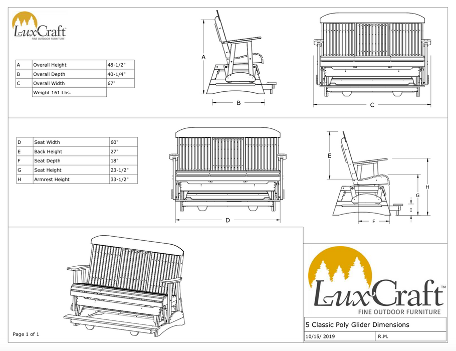 LuxCraft Counter Height Recycled Plastic 5' Classic Balcony Glider  - LEAD TIME TO SHIP 7 BUSINESS DAYS OR LESS