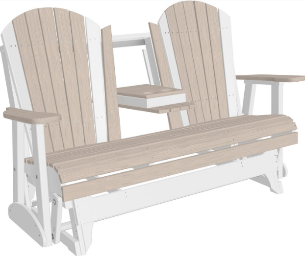 LuxCraft Recycled Plastic 5' Adirondack Glider Chair With Flip Down Center Console  - LEAD TIME TO SHIP 7 BUSINESS DAYS OR LESS
