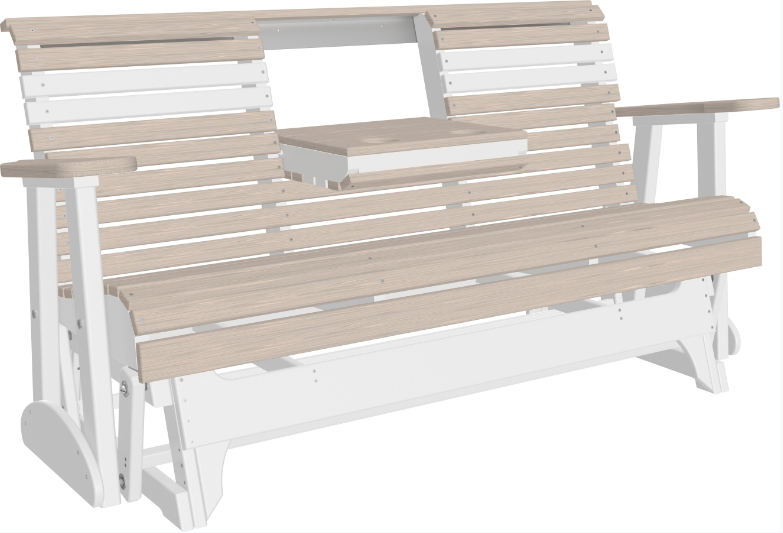 LuxCraft 5' Rollback Recycled Plastic Patio Glider with Flip Down Center Console - LEAD TIME TO SHIP 7 BUSINESS DAYS OR LESS