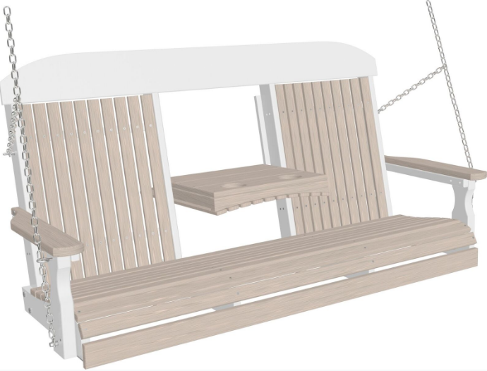 LuxCraft Classic Highback 5ft. Recycled Plastic Porch Swing with Flip Down Center Console - LEAD TIME TO SHIP 7 BUSINESS DAYS OR LESS