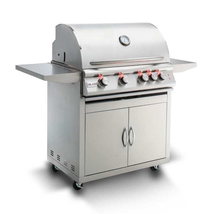 Blaze Premium LTE 32-Inch 4-Burner Freestanding Liquid Propane Gas Grill With Rear Infrared Burner & Grill Lights