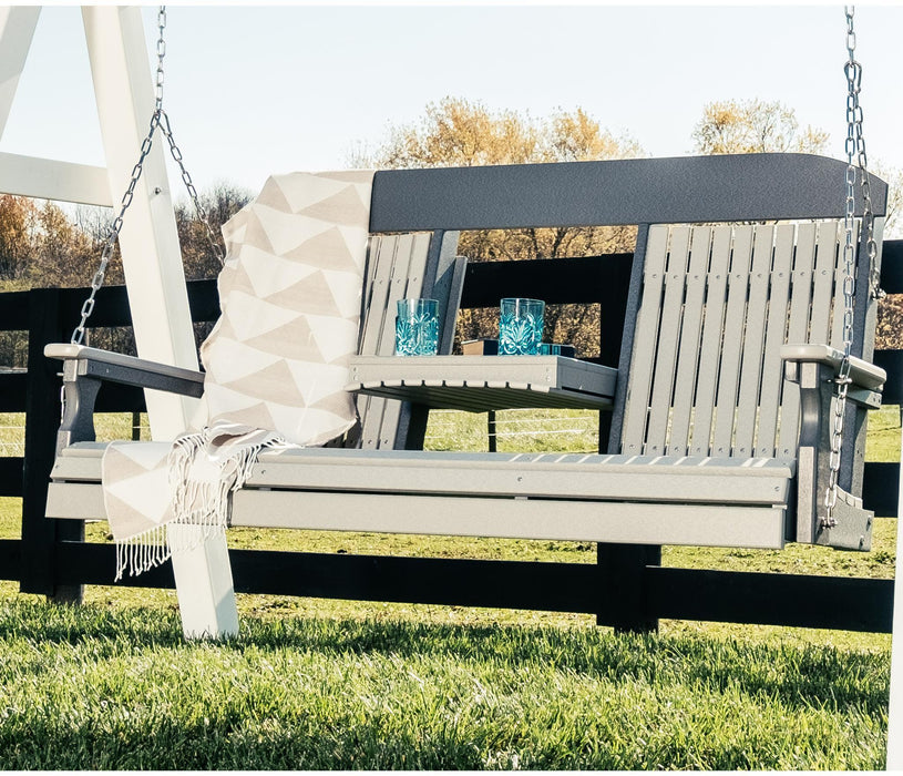 LuxCraft Classic Highback 5ft. Recycled Plastic Porch Swing with Flip Down Center Console - LEAD TIME TO SHIP 7 BUSINESS DAYS OR LESS